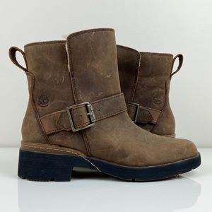 Timberland Women’s Graceyn Brown Leather Biker Boots Waterproof Size 5.5 Lined